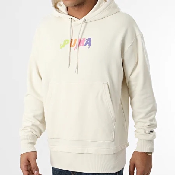 Puma Other - PUMA Men's Unisex Off-White Hoodie with Multicolor Logo size Medium